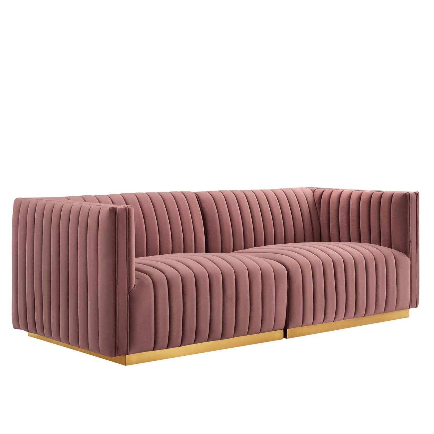Modway Conjure Channel Tufted Performance Velvet Loveseat In Gold/Dusty Rose